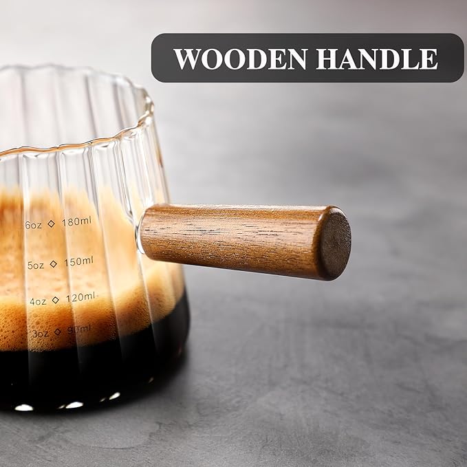 Espresso Cups With Wood Handle 6oz, Espresso Accessories, Milk Frothing Pitcher, Glass Measuring Cup, Shot Glass