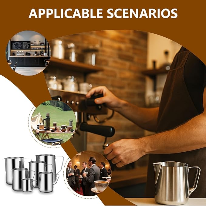 12oz Milk Frothing Pitcher-Stainless Steel Steaming Jug for Espresso, Cappuccino & Coffee-Heat-Resistant, Dripless Spout, Measurement Scale, Dishwasher Safe (350ml/12oz)