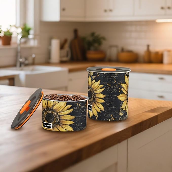 ALAZA Sunflower Vintage Airtight Coffee Bean Canister Customed 500ml Food Storage Containers with Lids For Gournd, Tea, Sugar, Flour, Rice, Cereal, Candy Cookie Jar