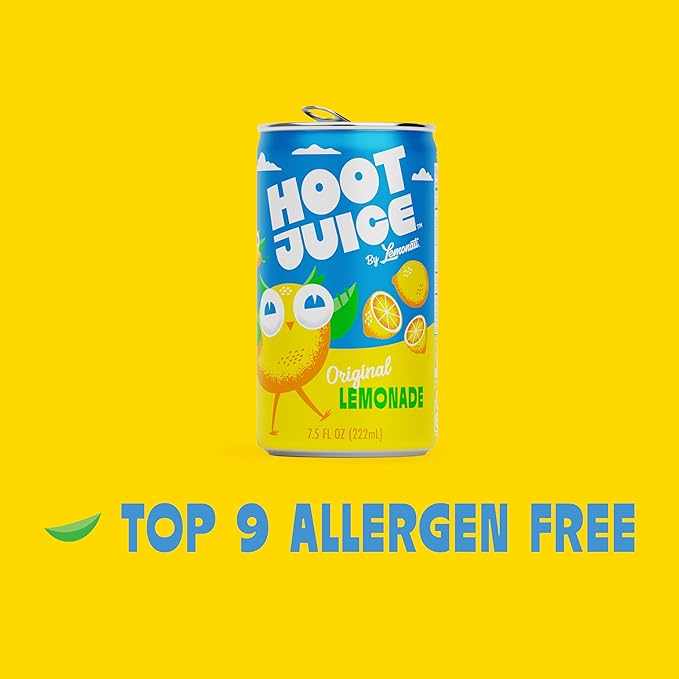 Hoot Juice Lemonade By Lemonati, No Artificial Sweeteners or Flavors, Gluten-Free, Kosher, Non-GMO, Vegan, 7.5 Fl Oz Mini-Cans, Pack of 24, Original Lemonade