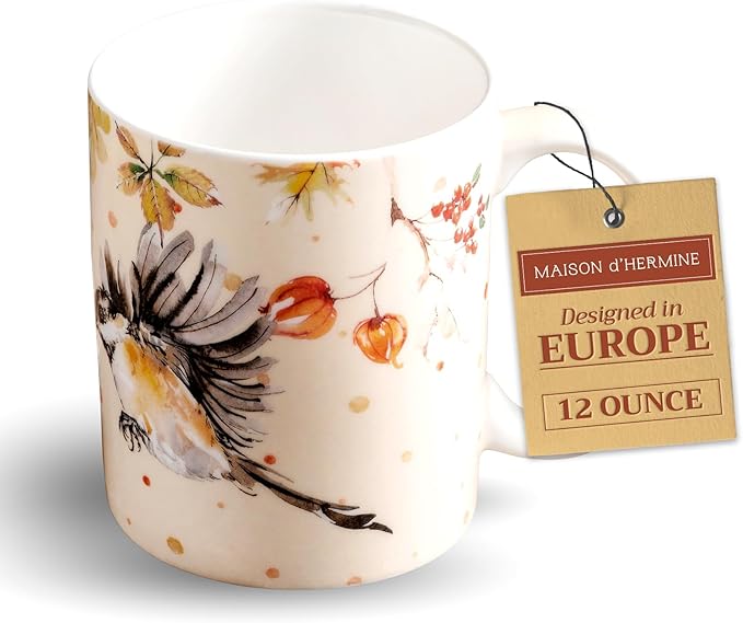 Maison d' Hermine Coffee Mug with Handles Fine Bone China Mugs Pack of One Tea Cups for Hot Beverages Cappuccino Latte Home Office Perfect for Gift (Kelim - Prairie Last Days Of Summer, 12 Ounce)