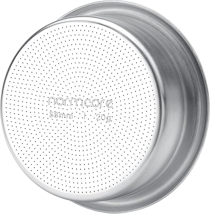 Normcore 58mm Precision High Extraction Basket, 20g Espresso Filter Basket, 0.8mm Thick Stainless Steel, 0.28mm Hole Diameter, Includes 58.5mm Puck Screen and 200pcs Filter Paper, 20 Gram