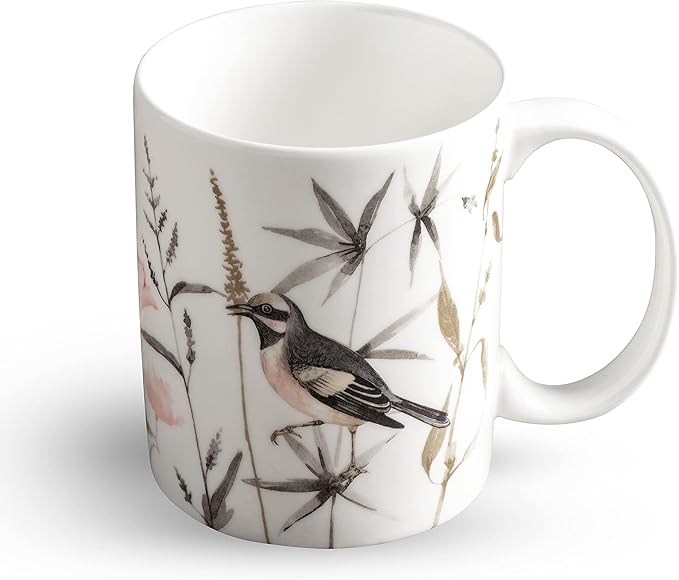 Maison d' Hermine Coffee Mug with Handles Fine Bone China Mugs Pack of One Tea Cups for Hot Beverages Cappuccino Latte Home Office Perfect for Gift (Meadow Florals - Brown Perfect Pasture, 15 Ounce)