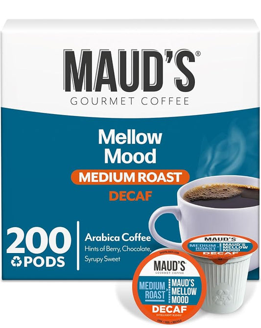 Maud's Decaf Medium Roast Coffee Pods, 200 ct, Decaffeinated Recyclable Single Serve Pods – 100% Arabica Coffee, Compatible with Keurig K Cups Maker