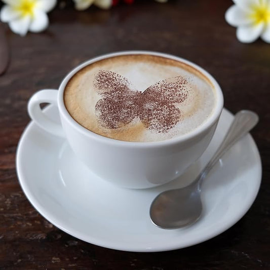 NAKLEO Coffee Stencils and Cookies Decoration 14Pcs 2.8”x2.8” and 4.3”x4.3”, Reusable Plastic Baking Templates, Butterflies Wings Animals, Barista DIY Art Craft, Capuccino Latte Chocolate Cake Biscuit
