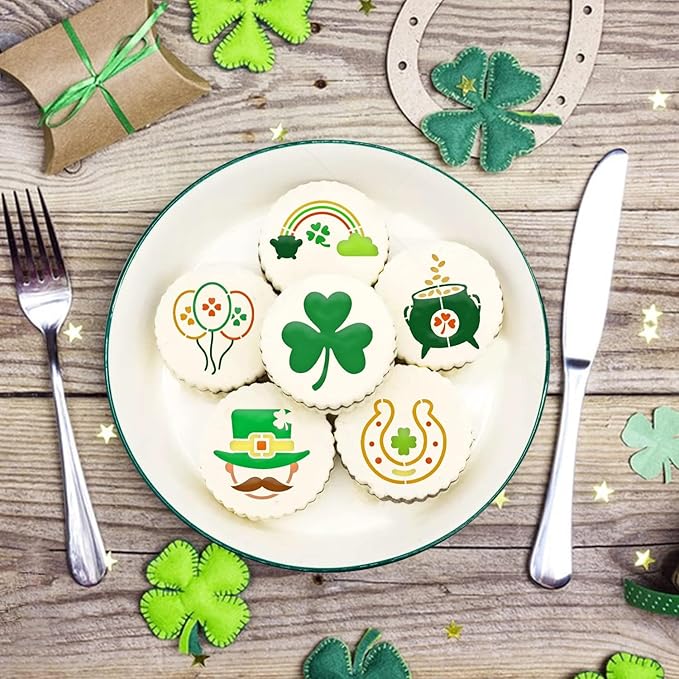 Partywind 30 PCS St Patrick's Day Cookie Stencils for Decorations, Saint Patricks Day Shamrock Stencils Templates for Cake Coffee, Irish Face Painting Ornaments