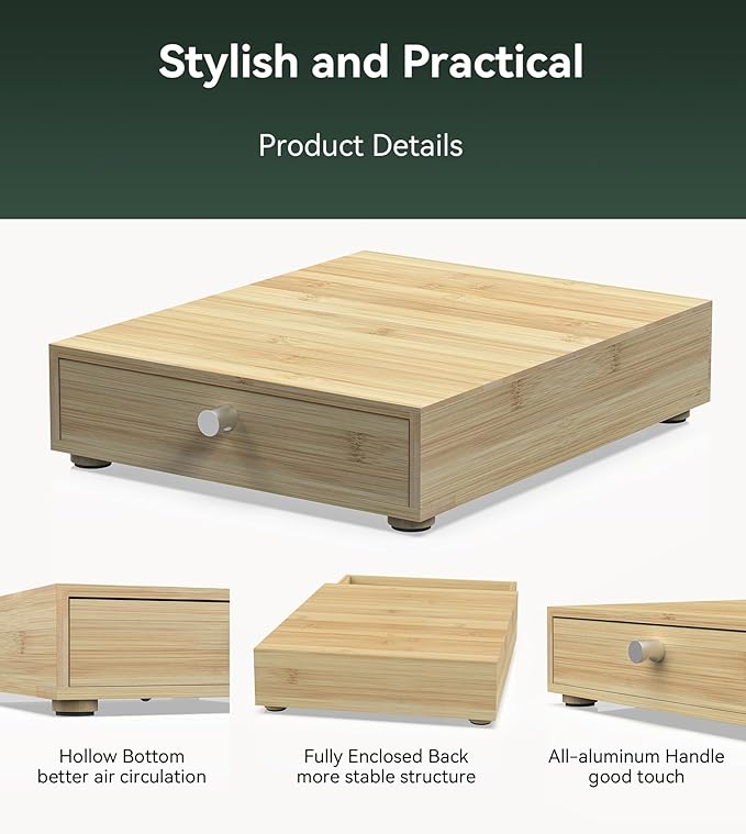 for Nespresso Original Capsules - Bamboo Coffee Pod Drawer Holder - 48 OriginalLine Pods Organizer (14.5"D x 11.7"W x 3.2”H)