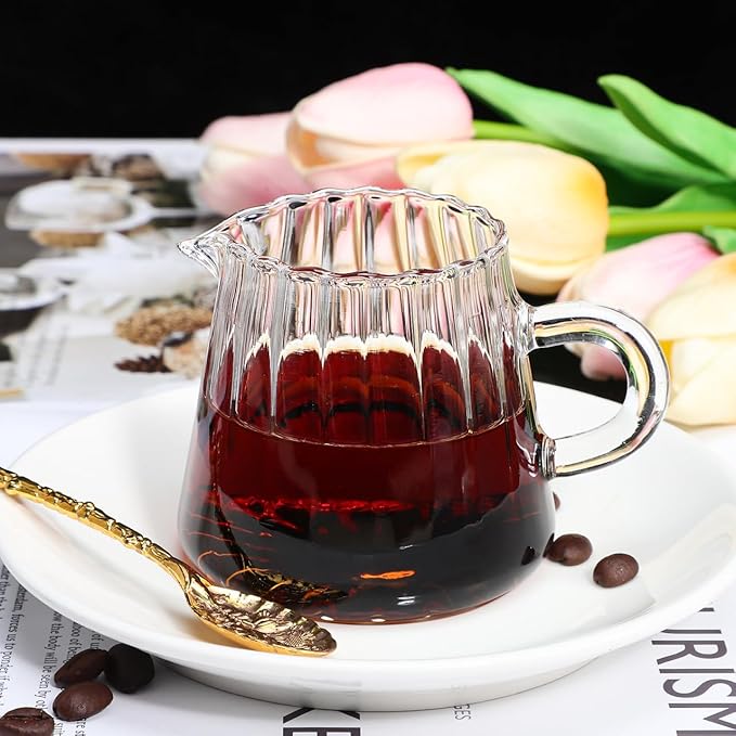 Glass Milk Frothing Pitcher 12Oz Clear Creamer Jug for Coffee Tea Syrup Serving Home Restaurant Use