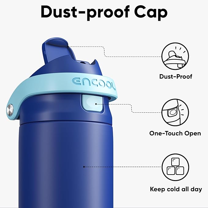ENCOOL Leakproof Insulated Water Bottle with Straw Dual-Sip Water Bottle Bag-Safe Design for Work, Commute & Gym – Keeps Drinks Cold All Day, 18 oz, Blueberry
