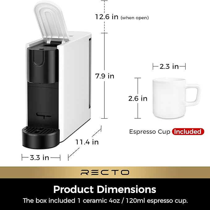 CHULUX RectoCafé Espresso Machine for Nespresso Original Capsule Pod, 20 Bar Professional Italian Pump Coffee Machine, Extra Mini Espresso Maker for Home & Office, White