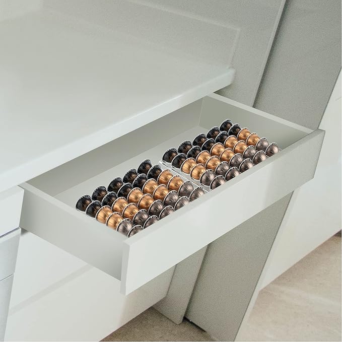 Yosoo Health Gear Coffee Capsule Holder 25 Capsules Coffee Pod Drawer Organizer, Transparent Flat Countertop Coffee Pod Holder Drawer Holder Sturdy Plastic Coffee Pod Organizer Tray for Drawer