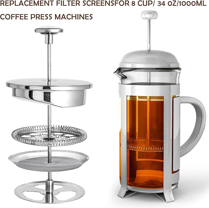 18 Pieces French Press Replacement Filters Mesh Filters Replacement 4 Inch Stainless Steel Replacement Screen for 1000 Ml, 34 Oz, 8 Cup French Press Coffee Makers and Tea Machines