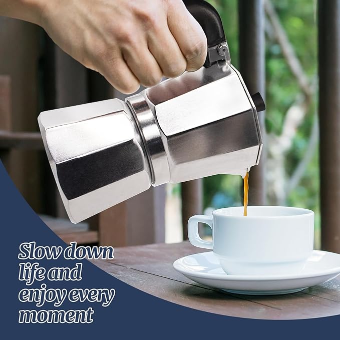 3 Cup Moka Pot Aluminum 150ml Italian Coffee Maker Stovetop Espresso CoffeeMakers Mocha Pot Percolator for Electric Ceramic Stove Classic Greca Cafe Makers Portable for Easy Brewing