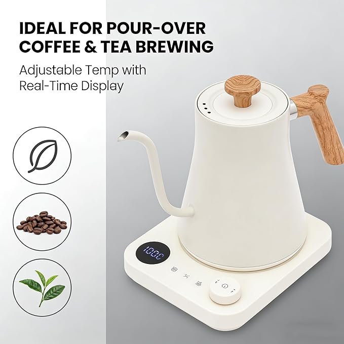 Gooseneck Electric Kettle, Electric Kettles, 1200W, 0.9L Stainless Steel Temperature Control Kettle, Precise Temperature Control for Pour-Over Coffee & Tea Brewing for Pour Over Coffee, Brew Tea