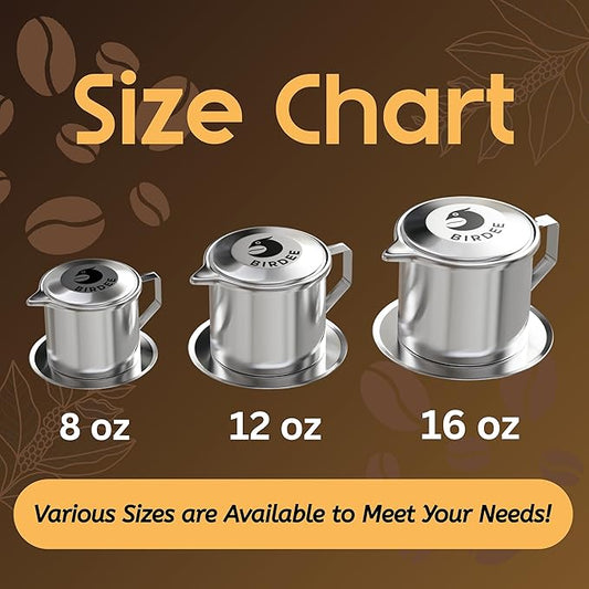 Birdee Vietnamese Coffee Dripper - 16oz (Pack of 2), Stainless Steel, Large Drip Filter, Durable, Dishwasher Safe, Home Use, Travel, Camping, Gift Sets