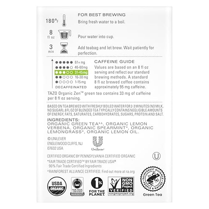 TAZO Organic Zen Green Tea, Green Tea Zen for Health and Wellness, 144 Total Tea Bags (36ct - Pack of 4)