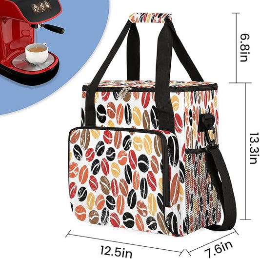 Colorful Coffee Beans Maker Carring Bag Travel Carrying Storage Tote Compatible with Keurig K-Mini or Plus Portable Single Serve Brewer Case Pockets for K-cup Pods