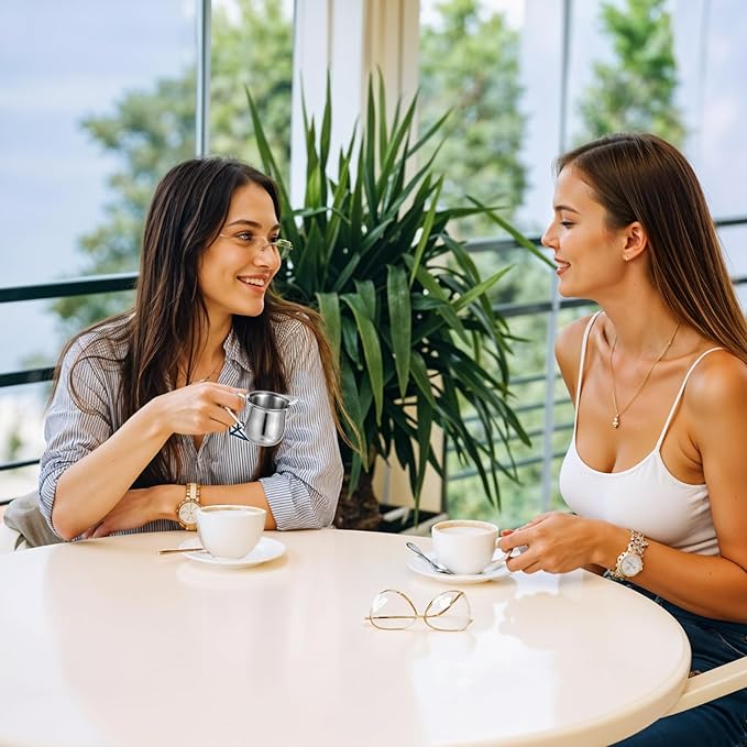 3 oz Small Creamer Pitcher, Stainless Steel Creamer Dispenser Mini Pitcher Cup with Pouring Spout for Cream, Milk, Coffee, Salad Dressing, Maple Syrup and Sauces, Pack of 12