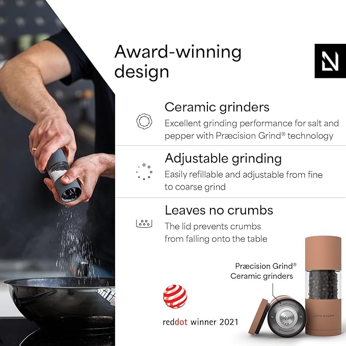 LARS NYSØM Salt and Pepper Grinder Set, Manual Salt and Pepper Mills with Adjustable Ceramic Grinder, Design Spice Shaker Set (Blush Rose)
