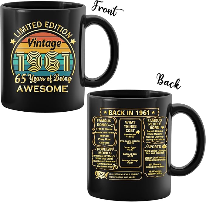 QUPT 65th Birthday Gifts for Women Men, 65th Birthday Gifts for Him, 1961 Birthday Gifts for Women Men, 65 Years Old Gifts, 1961 Birthday Gifts for Her Him, 65th Birthday Presents Coffee Mug