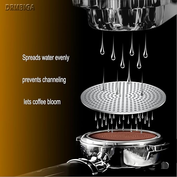 DRMBIGA 53.3mm Espresso Puck Screen 2 Pack - 3rd Gen Dual-Layer Lower Shower Screen, Reusable Metal Coffee Filter for Breville 54mm Portafilter Basket, 316 Stainless Steel Barista Tool