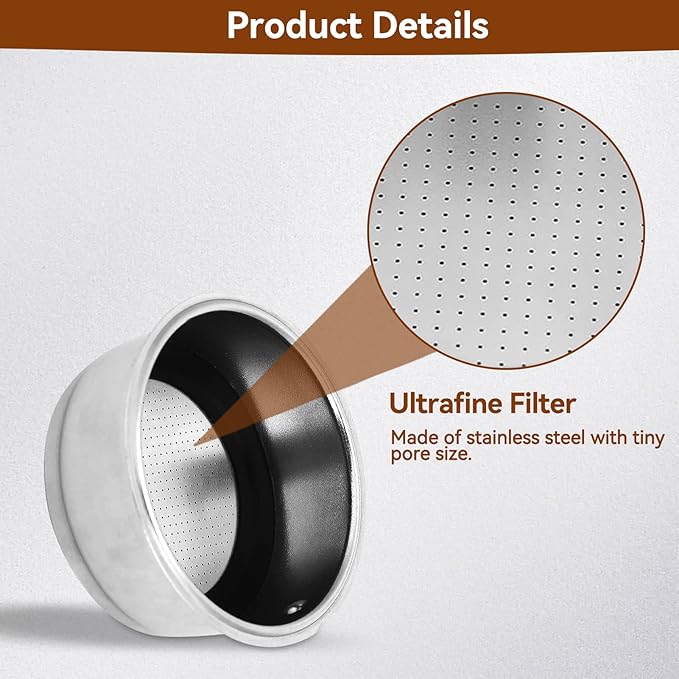 51mm 2 Cups Portafilter Filter Basket, Stainless Steel Pressurized Mesh Coffee Filters Bottomless Portafilter Coffee Machines Accessories for Semi-Automatic Coffee Machine Series(2 Cup)