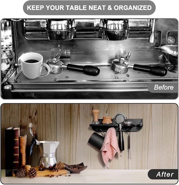 Espresso Tamper Holder Station Laelr Wall Mounted Coffee Station Organizer Coffee Distributor & Tamper 54mm/2.1'' Portafilter Storage Wall Shelf Espresso Accessories Organizer Rack for Bar Home Office