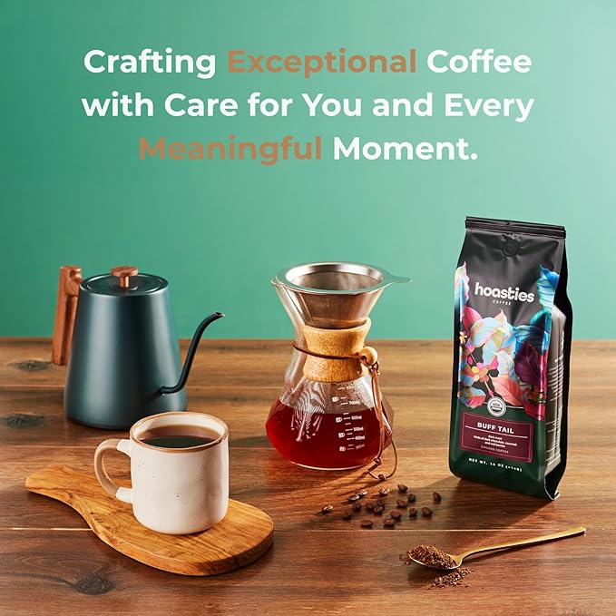 Hoasties Coffee Buff Tail - Dark Roast Ground Organic Coffee, Made with 100% Colombian Arabica Coffee Beans, 16 ounces