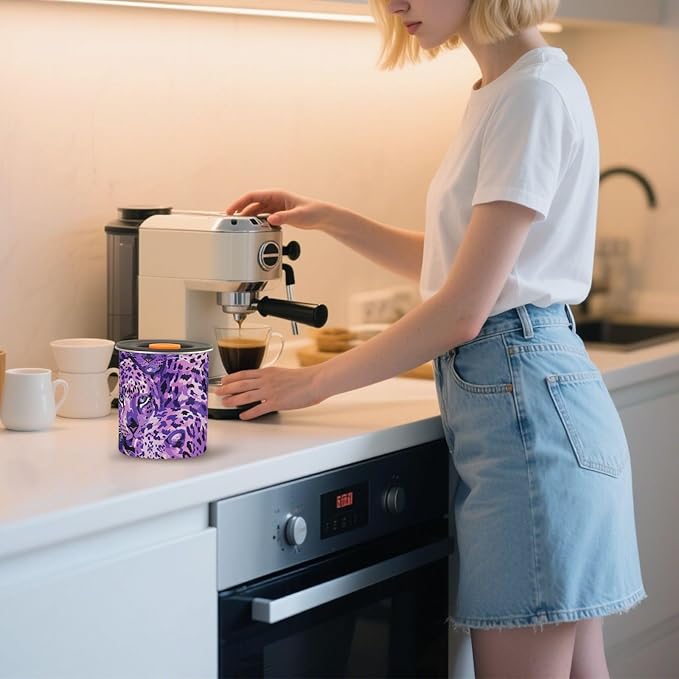 ALAZA Purple Leopard Print Airtight Coffee Bean Canister 500ml Food Storage Containers with Lids For Gournd, Tea, Sugar, Flour, Rice, Cereal, Candy Cookie Jar