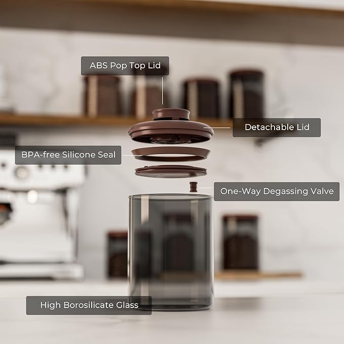 Amber Glass Coffee Canister 11OZ with Pop Lid - Airtight Jar with UV Protection to Lock in Freshness - Storage for Coffee Beans, Tea, Espresso, Sugar & Dry Food, Kitchen Countertop Container