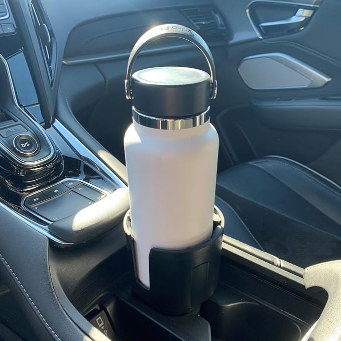 Car Cup Holder Expander (Long Base) - Adjustable Expandable Insert Extender, Automotive Adapter Holds Hydro-Flask, Yeti, Nalgene, Large (32 40 oz) Water Bottles, Big Drinks - Universal