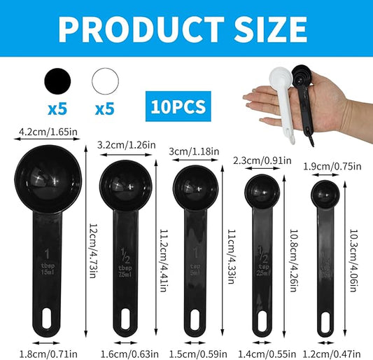 10 PCS Tablespoon Measuring Spoons Scoops Set With Scale (1.25g/2.5g/5g/7.5g/15g) for Coffee Protein Milk Powder Kitchen Tools for Accurate Measurements Spoons for Creatine Formula (Black White)