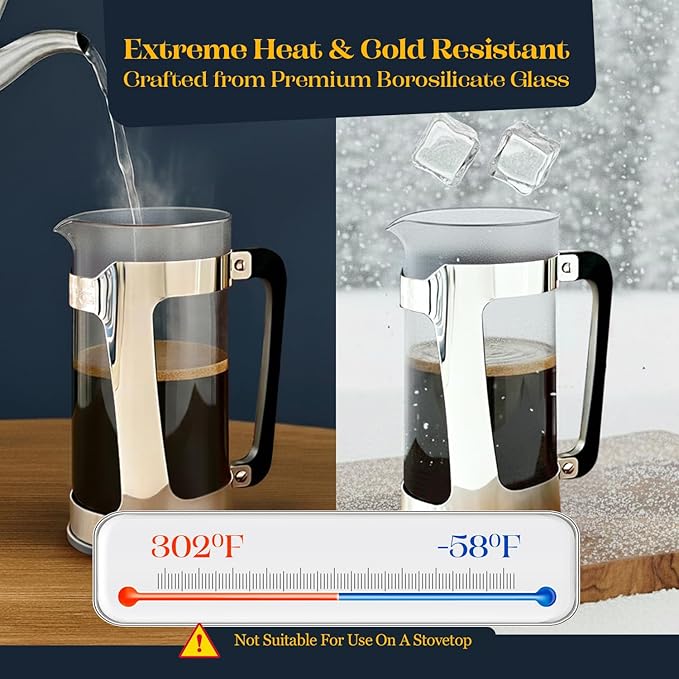 ESPRO P5 French Press Coffee Maker – Patented Double Micro-Filter for Grit Free Brew, Heat-Resistant Thicker Borosilicate Glass Coffee Press – 32 oz