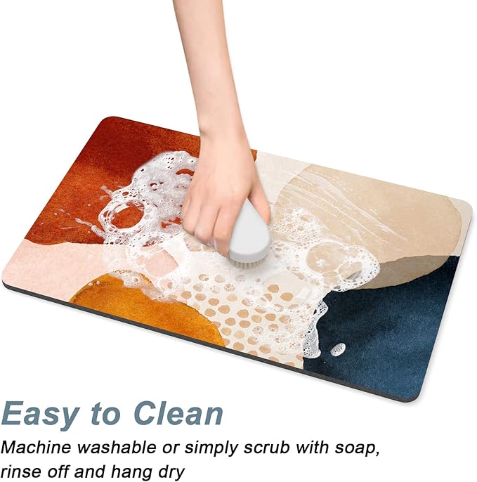 Rnivvi Coffee Mat, 12" x 19" Cute Boho Theme Coffee Bar Mats for Espresso Machine Station Accessories and Organizer, Hide Stain Rubber Backed Absorbent Dish Drying Pad for Kitchen Counter, Stones