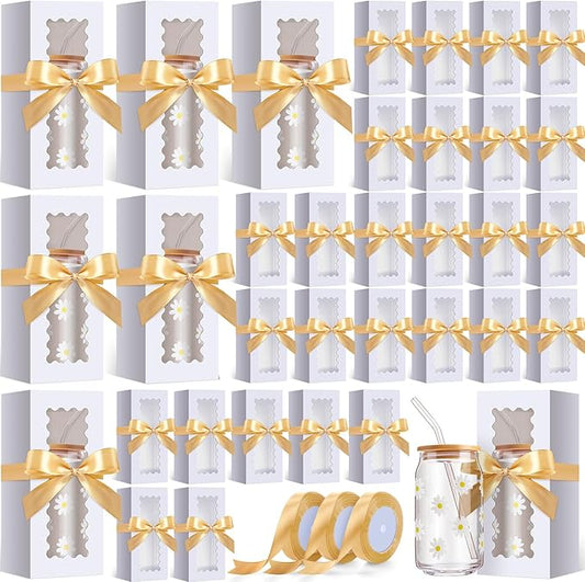 Windyun 100 Pcs Tumbler Gift Boxes for Sublimation Glass Exhibition Boxes Transparent for 12oz 16oz 20oz Shipping Cup Exhibition Packaging for Jars Mug Can Party Supplies (White)