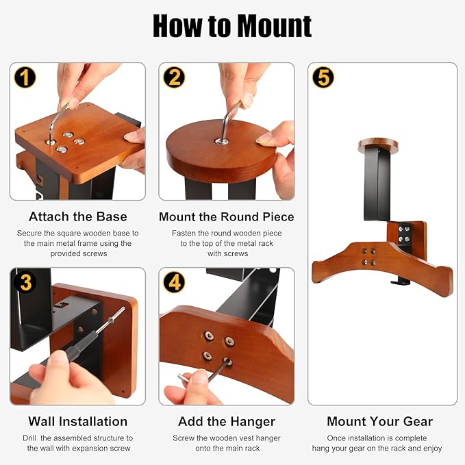 Tactical Gear Stand, Supports 100 LBS Wall Mounted Police Gear Rack, Heavy-Duty Body Armor Stand, Solid Wood Airsoft Plate Carrier Hanger, Motorcycle Helmet Holder Wall Mount Display