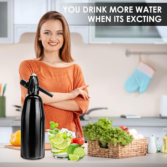 Soda Siphon 1L Premium Sparkling Water Maker - Aluminum Portable Seltzer Machine for Home, Bar, Cocktails, Coffee, Tea,Uses 8g C02 cartridges (Not Included)
