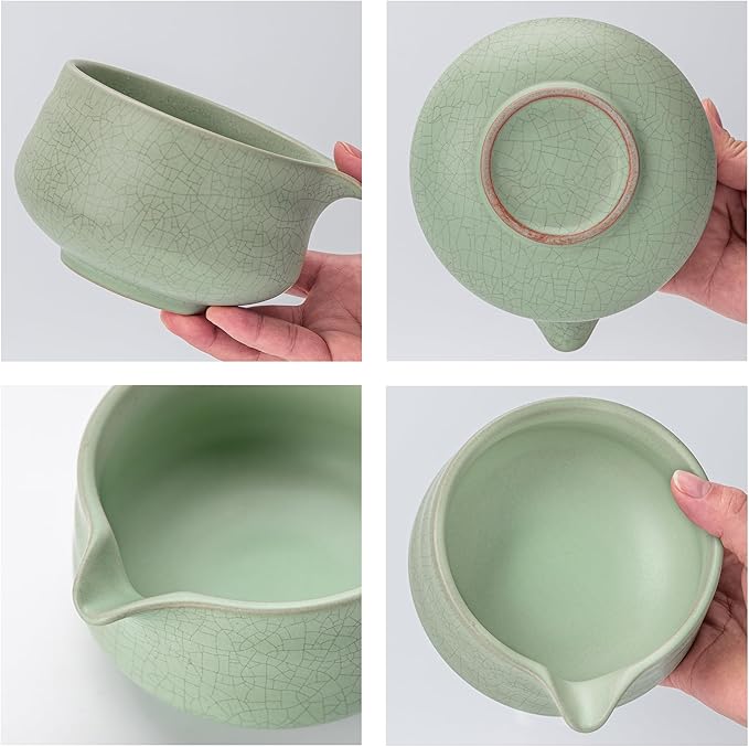 TEANAGOO Matcha Whisk Set Green,7 Pcs Matcha Set,Matcha Starter Kit for Ceremony,Matcha Tea Set for Making Breakfast/Latte,Green Matcha Bowl(Chawan) whith Spout and Whisk,Gift for Friend/Family