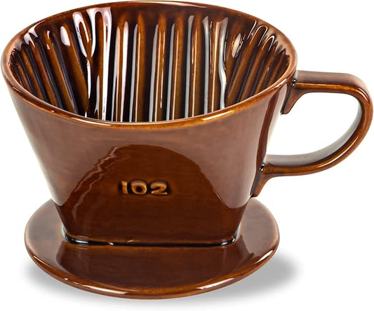 Pour Over Ceramic - Coffee Dripper Ceramic Coffee Maker with 3 Holes Flat Bottom, Porcelain Slow Filter Cone for Travel, Camping, Office, Home, Coffee Maker Brew, Brown