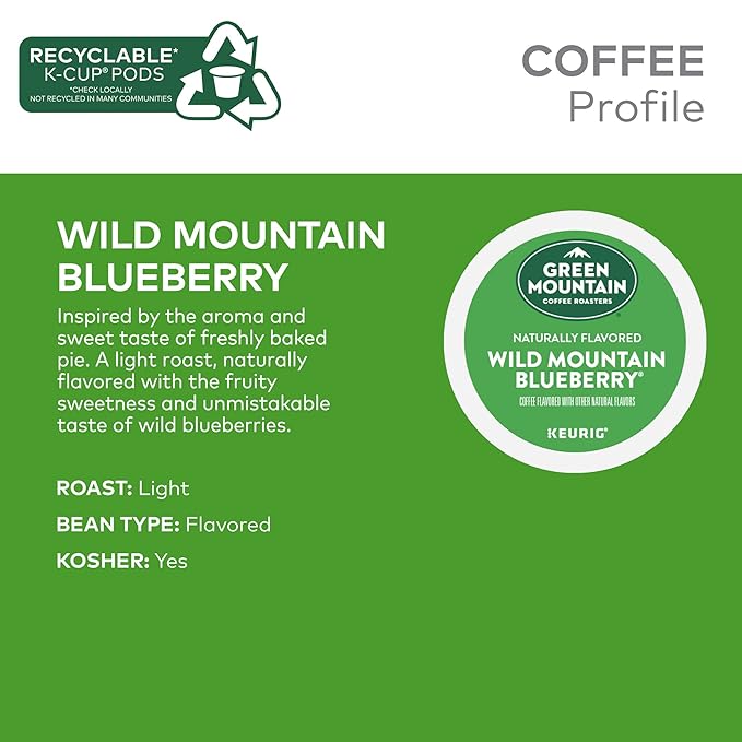 Green Mountain Coffee Roasters Wild Mountain Blueberry Keurig Single-Serve K-Cup pods, Light Roast Coffee, 72 Count