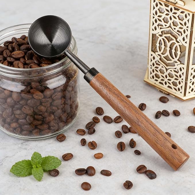 2Pcs 15ml Coffee Measuring Scoop Spoon Ground Coffee Scoop 304 Stainless Steel Tablespoon Measuring Spoon with Vintage Walnut Handle