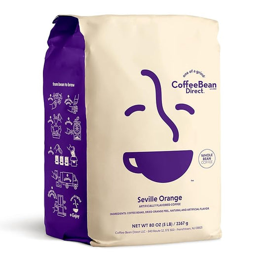 Coffee Bean Direct Seville Orange Flavored, Whole Bean Coffee, Zesty & Vibrant, Light Roast, 5 Pound Bag (Pack of 1)