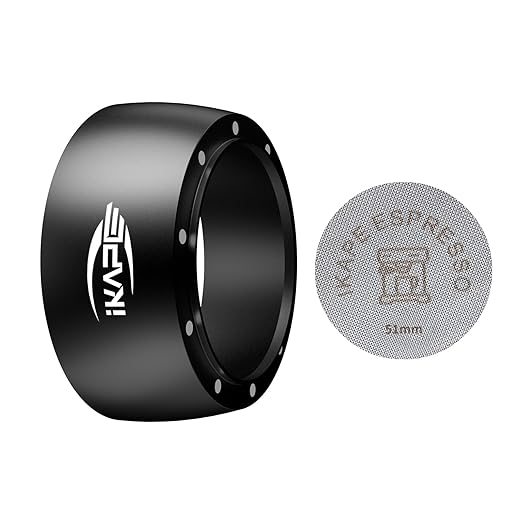 IKAPE Magnetic Dosing Funnel Set, 51MM Espresso Dosing Ring & Puck Screen Kit Compatible with Delonghi 51MM Bottomless Portafilter - with 8 Small Magnet (Black)