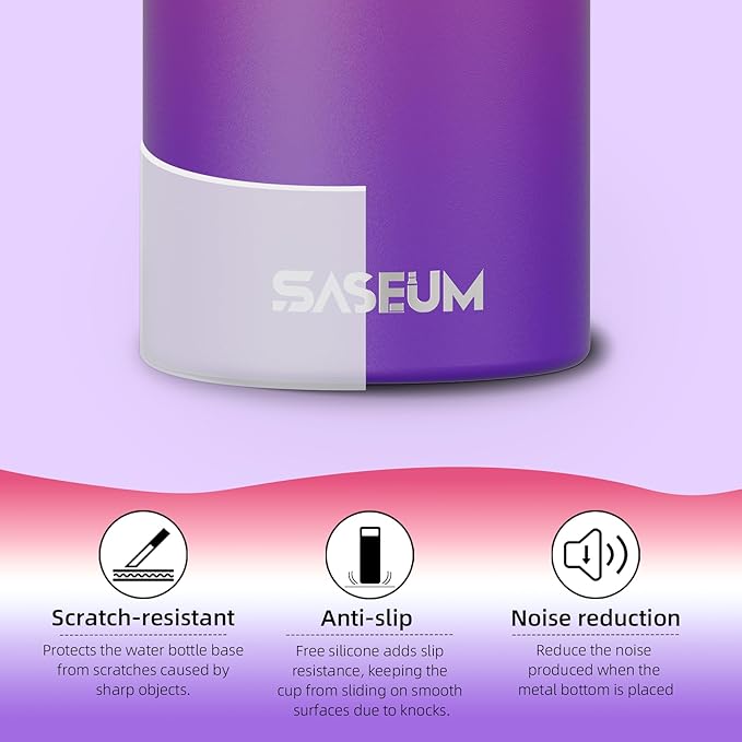 SASEUM Insulated Stainless Steel Water Bottles 32oz with Spout Lids Metal Vacuum Thermal Large Water Jug Leak-proof Reusable Flask for Sports Gym and Travel,Red-Purple