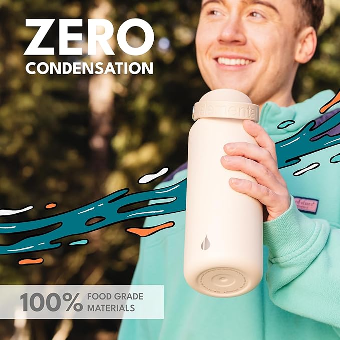 Elemental 40oz Insulated Water Bottle with Straw - 100% Leak-Proof Stainless Steel Core Water Bottles for Travel, Sports and Gym - Double Wall Insulation & BPA Free - Beige