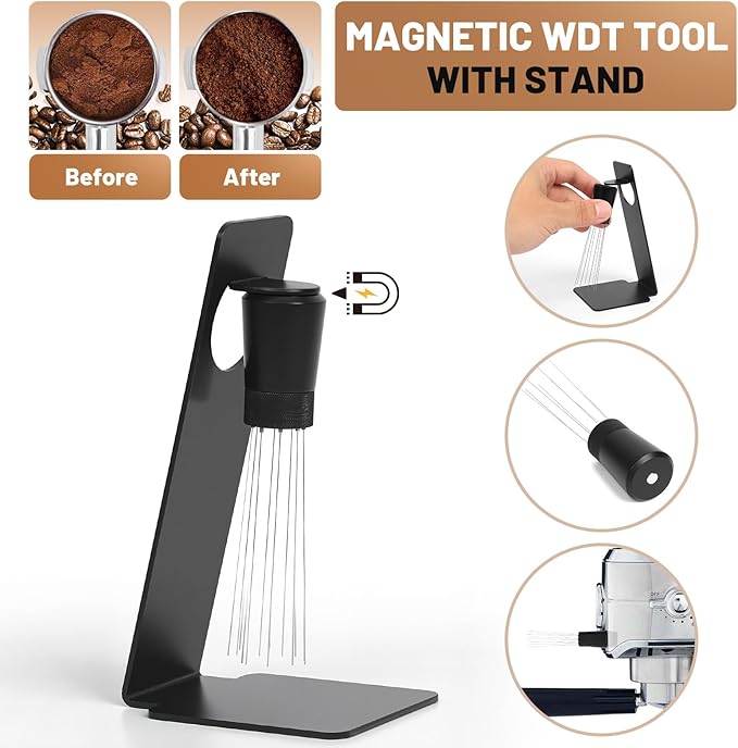 51mm Espresso Tamper Kit - Dual-Spring Calibrated Coffee Tamper, 8-Needle WDT Tool Espresso Distribution Tool, Magnetic Aluminum Dosing Funnel, Reusable Puck Screen, Fit Delonghi 51mm Portafilters