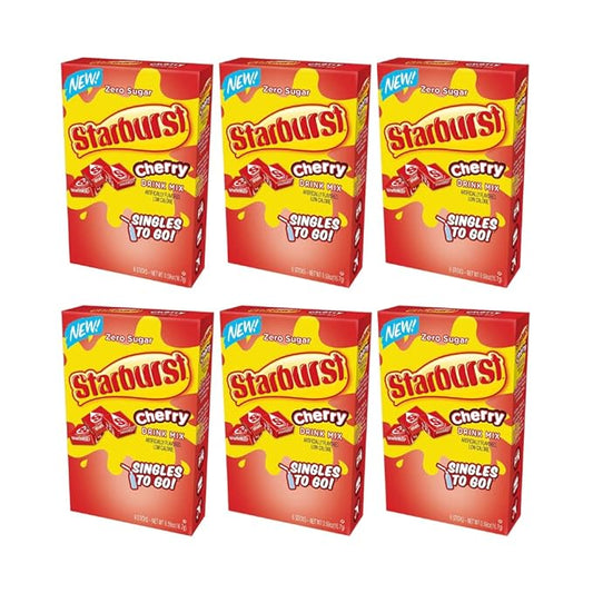 Starburst Singles To Go Powdered Drink Mix, Cherry, 6 Boxes with 6 Packets Each - 36 Total Servings, Sugar-Free Drink Powder, Just Add Water, 6 count (Pack of 6)
