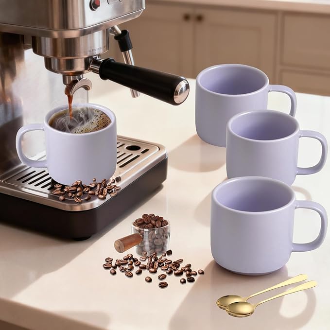 11 oz Coffee Mugs Set of 4,Ceramic Cups for Espresso,Cappuccino,Iced Coffee,Latte,Milk and Hot Tea,Dishwasher&Microwave Safe,for Men,Women and Engagement gift for couples,Matte Finish,Purple