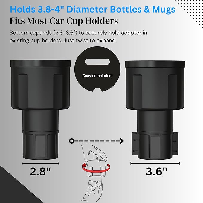 Extra Wide Car Cup Holder Expander - Made for Yeti 14oz & 46oz Rambler, Hydro Flask 24oz Mug, RTIC 36oz Bottles - Adapter Insert Extender Expandable and Adjustable