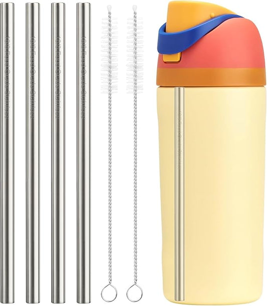 Metal Straw Replacement Compatible with Owala 16oz Freesip Water Bottle, Includes 4 Reusable Food-Grade Stainless Steel Straws and 2 Cleaning Brushes for Easy Maintenance.